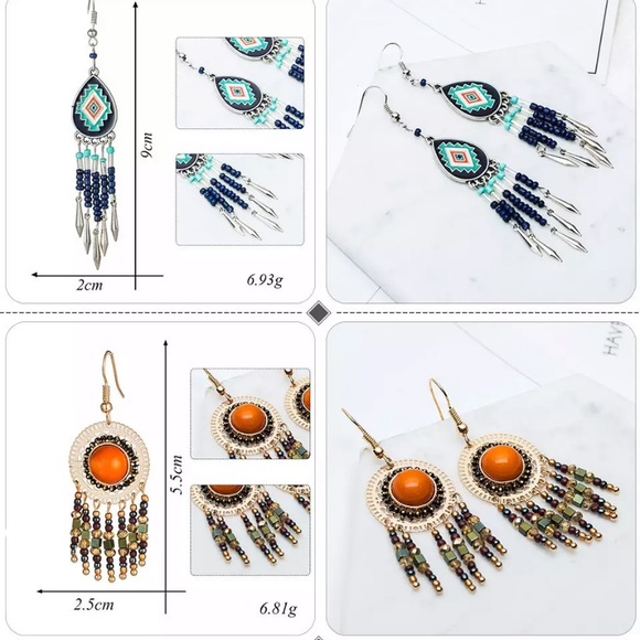 Navy Turquoise Enamel Western Boho Earrings - Picture 2 of 2